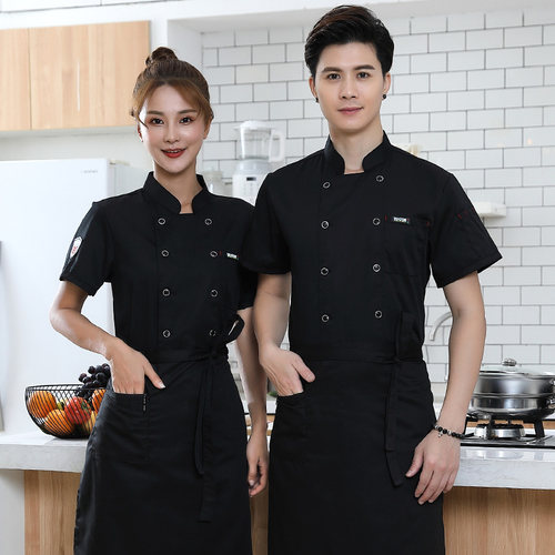 厨师工作服男短袖薄款透气酒店餐饮烘焙饭店食堂后厨房长袖厨师服