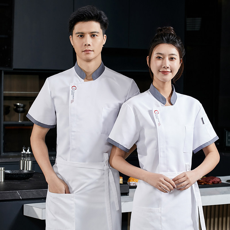 夏季透气棉套装厨师服餐饮工衣女