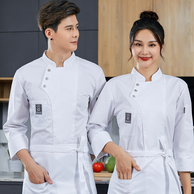 酒店厨师工作服长袖男女饭店餐饮后厨房茶楼烧烤烘焙短袖纯白棉衣