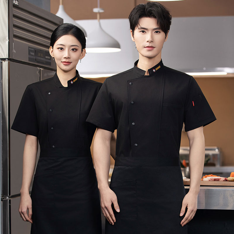 夏季厨师服短袖男酒店餐厅厨师工作服半袖食堂面点烘焙工装女定制