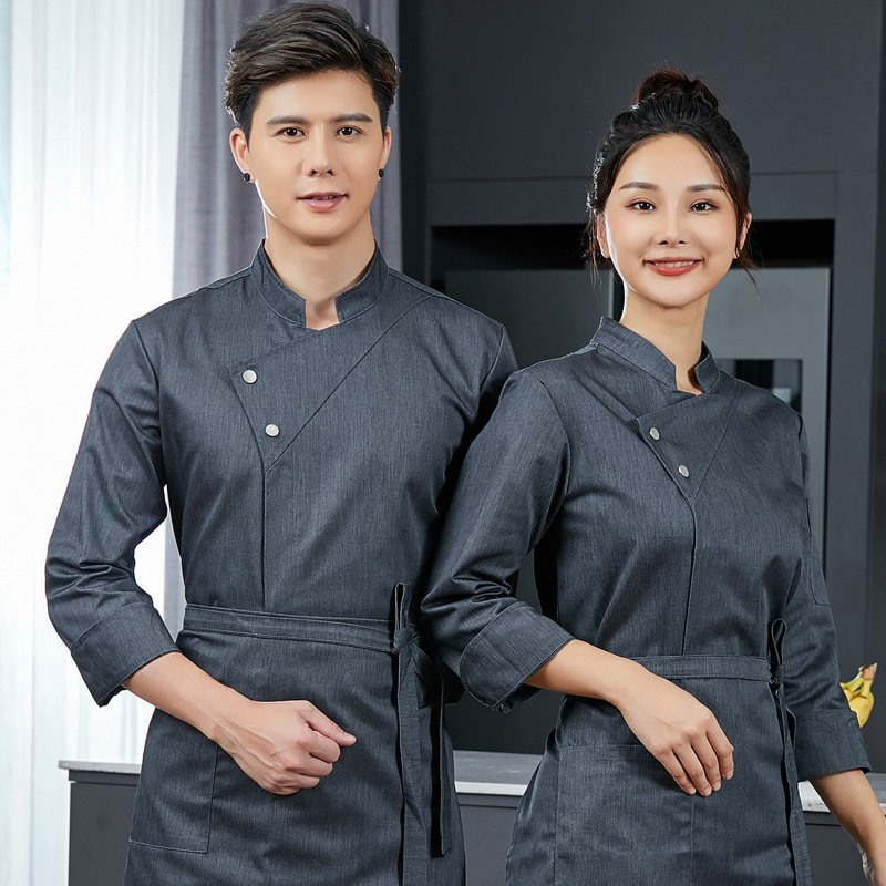 高端厨师工作服长袖男秋冬酒店餐饮食堂后厨厨师服短袖烘焙师服装