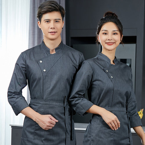 高端厨师工作服长袖男秋冬酒店餐饮食堂后厨厨师服短袖烘焙师服装