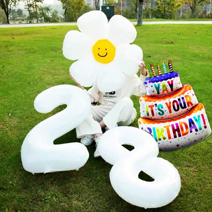 网红生日三层蛋糕铝膜气球儿童派对周岁场景布置成人户外拍照道具