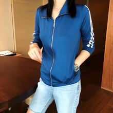 防晒服休闲上衣女拉链开衫 运动蓝色短外套开衫 潮 春秋薄款 2022新款