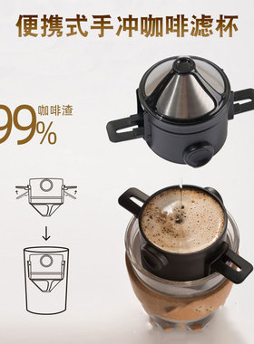 便携式手冲咖啡滤杯500目双层滤网免滤纸可折叠户外美式咖啡滤网