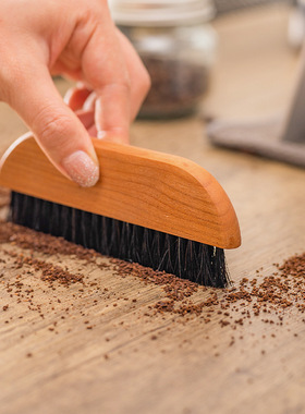 咖啡店用吧台清洁刷磨豆机咖啡粉清理刷胡桃木马鬃毛刷子清洁工具
