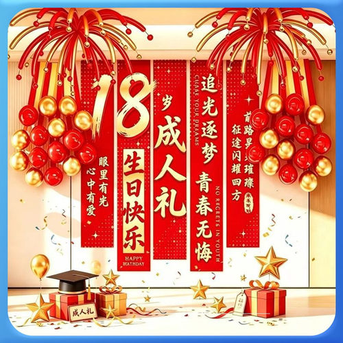 成人礼装饰场景布置18岁男女孩生日条幅挂布气球派对氛围感背景墙