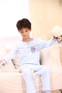 正品久岁伴少儿 针织纯棉男童薄款长袖睡衣套装30528包邮