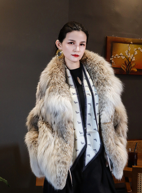 进口豹纹时髦百搭穿刀设计高腰型小短款斑点猫皮草裘皮女lynx