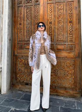 立领斑点猫短款皮草优雅气质时尚女士冬季皮草外套高奢珍藏lynx