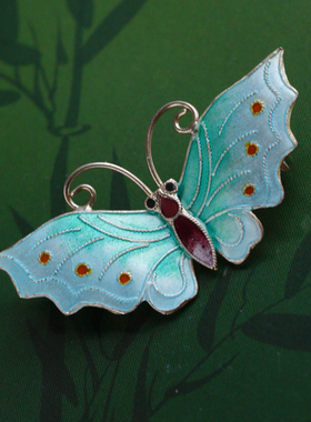 掐丝景泰蓝胸针旗袍手工银