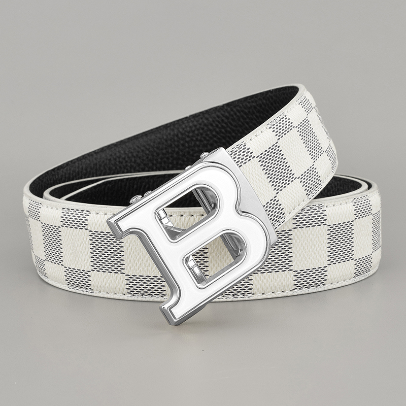 字母皮带男士真皮自动扣白色腰带潮流年轻人百搭时尚潮牌裤带新款