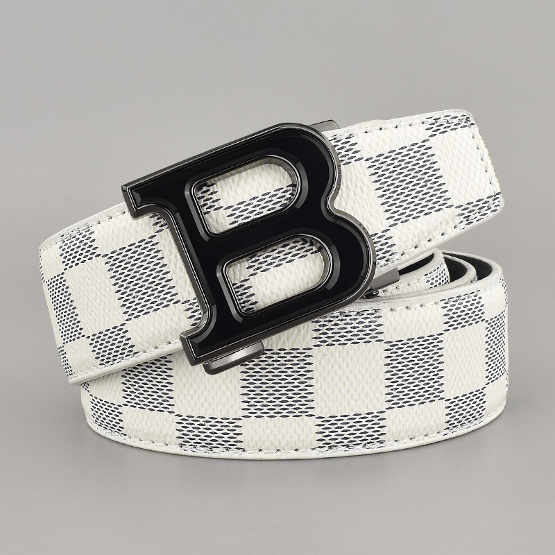 字母皮带男士真皮自动扣白色腰带男潮流年轻人百搭时尚潮牌裤带