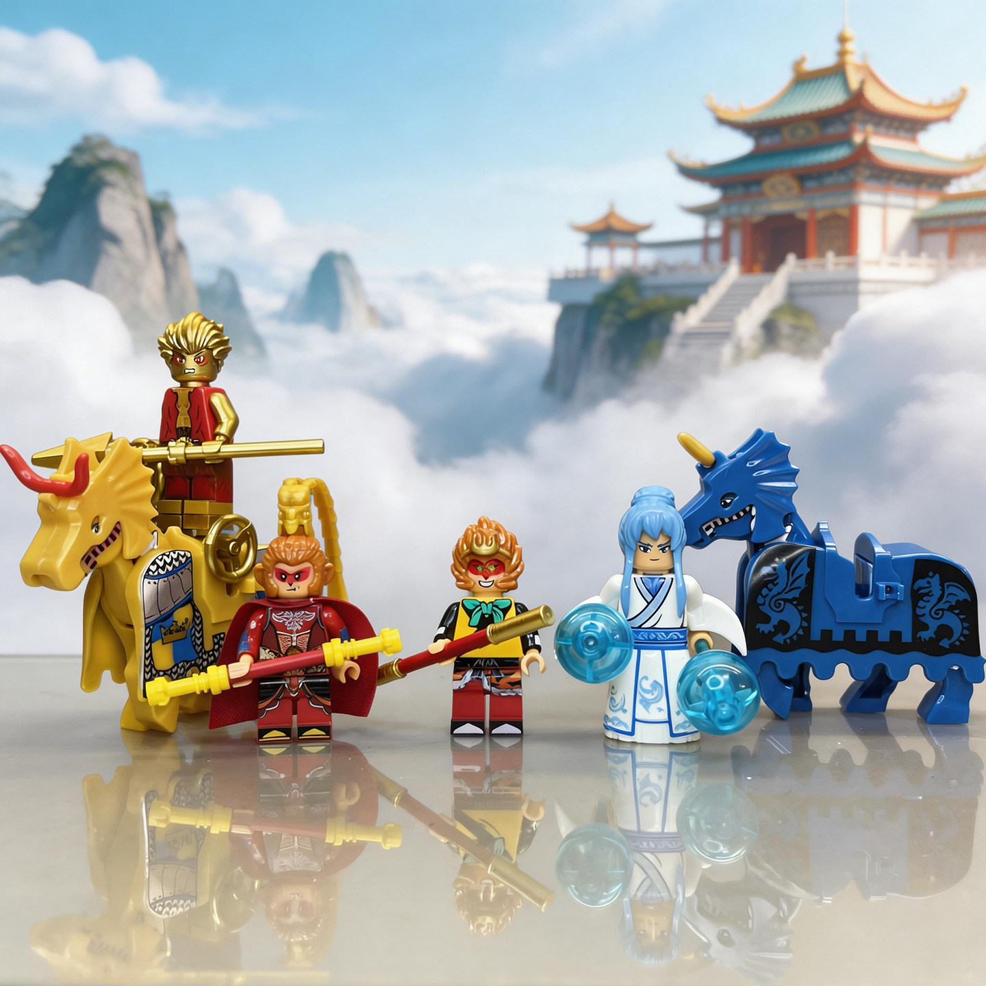 国潮玩具孙悟空哪吒积木人偶拼装图片
