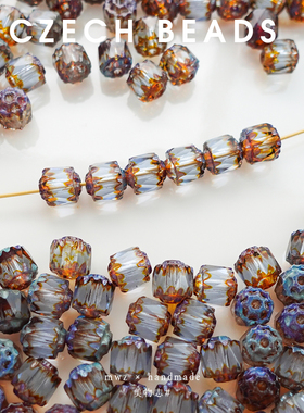 进口捷克珠琉璃复古透明蓝色切面大教堂珠串珠手链耳饰材料DIY