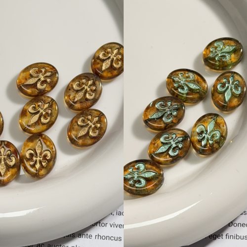 捷克进口复古琉璃珠鸢尾花纹