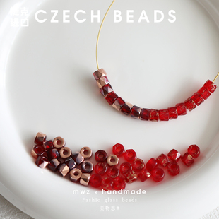 捷克进口红色藏线隔珠大孔火烧珠6mm手工DIY串珠材料项链手链配饰