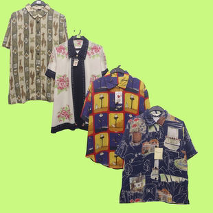 古着vintage复古百搭日制港风巴洛克宫廷雪纺印花男女短袖 衬衫