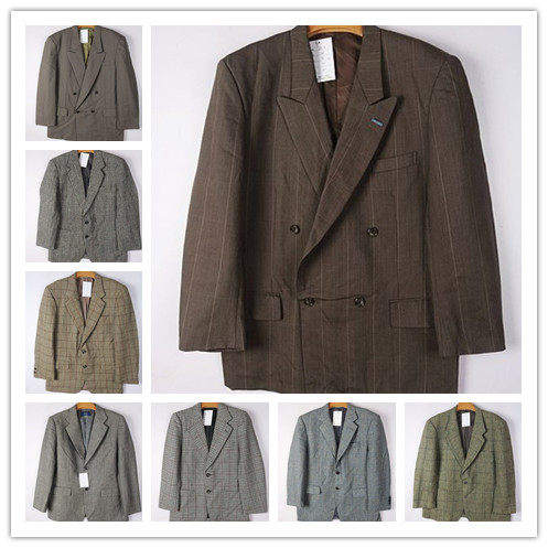 vintage古着西服日产8090s年代感复古粗花格子冬季西装外套男女83