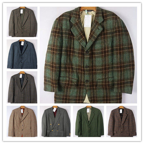vintage古着西服日产8090s年代感复古粗花格子冬季西装外套男女95