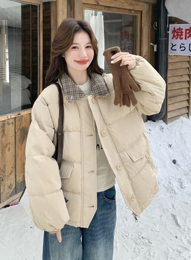 现货！现货！现货！格纹拼接卡其短款羽绒服2C212-G203-P255-K388