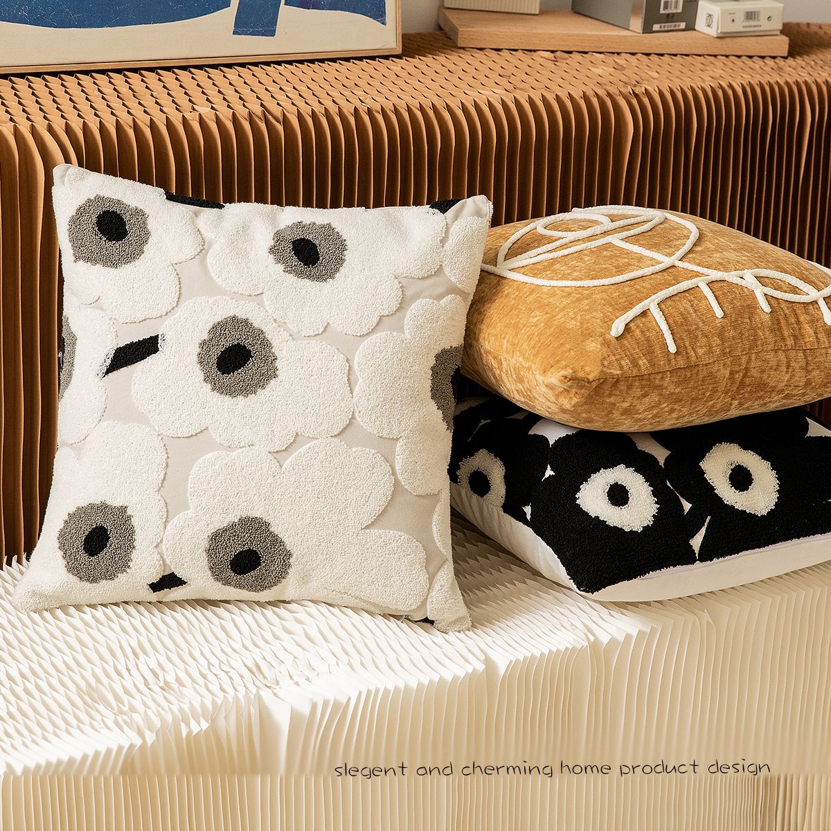 轻奢北欧刺绣花朵抱枕套样板间沙发靠枕床头靠垫家居汽车靠背