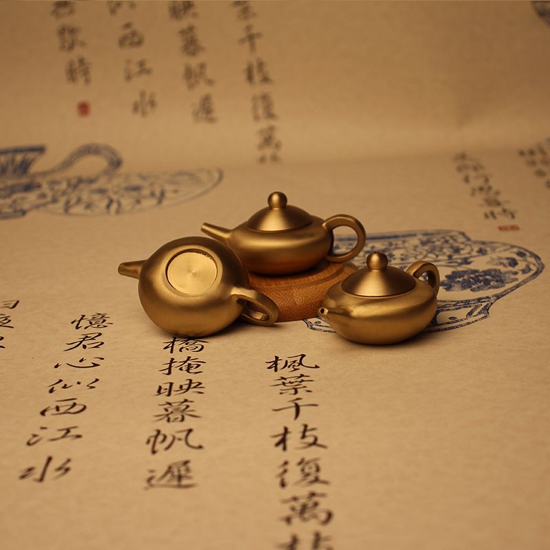 黄铜小茶壶地摊小铜器摆件金属铜工艺品办公室茶道茶具纯铜把把壶