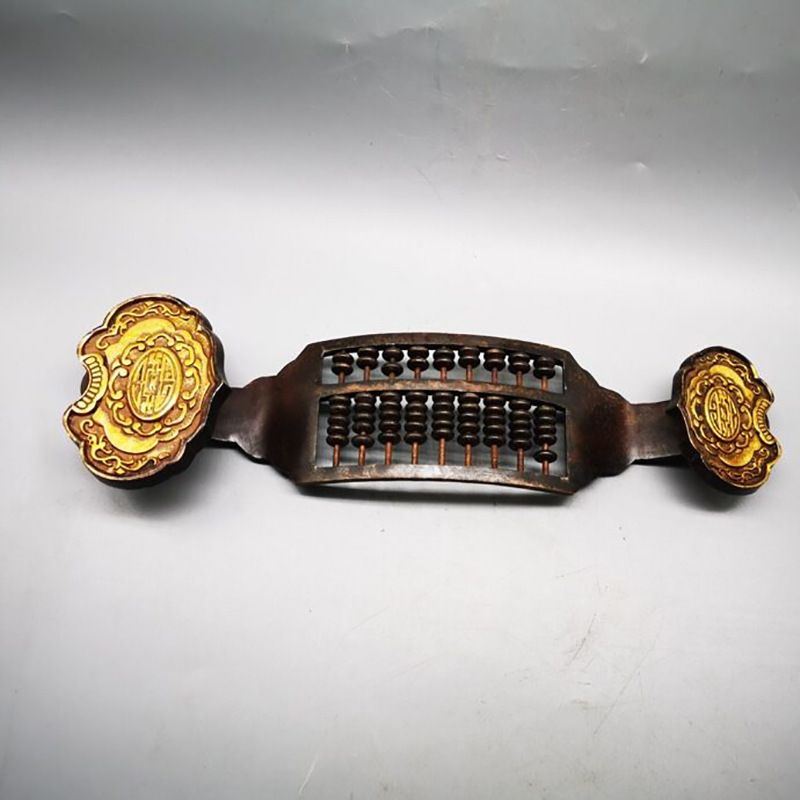 仿古黄铜算盘摆设古玩铜器收藏黄铜鎏金如意算盘家居客厅摆件