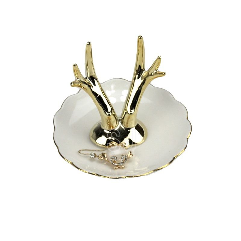 厂家 电镀鹿角陶瓷首饰盘 戒指花项链陶瓷架 珠宝装饰盘