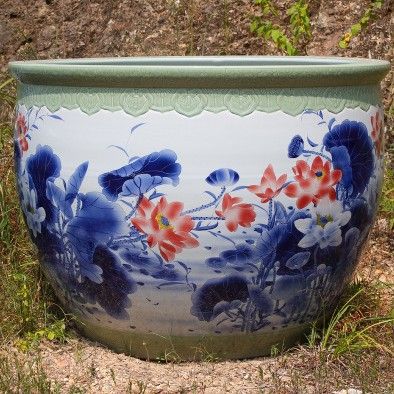 景德镇陶瓷大号鱼缸 手绘青花山水特大号缸 园林装饰缸 洗浴缸