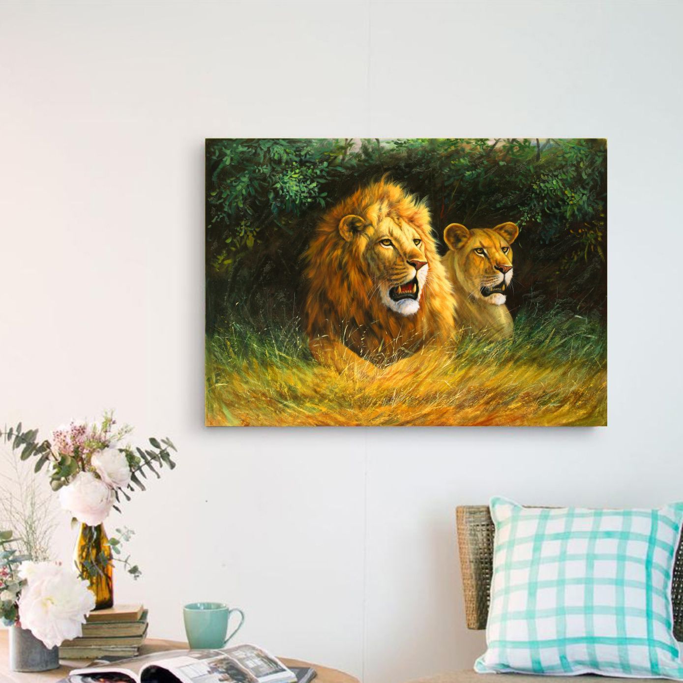 狮子装饰画芯油画wish速卖通亚马逊帆布画芯客厅挂画无框画【2】