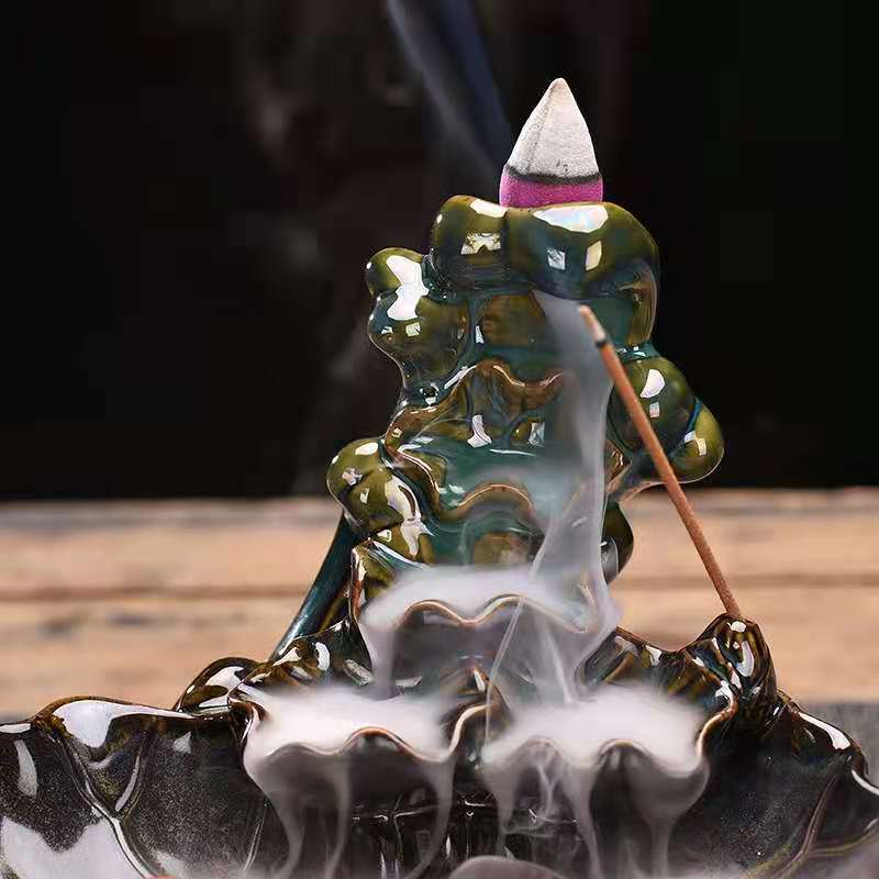 跨境 荷塘月色倒流香炉 鱼观赏莲花荷叶檀香炉中式禅意茶道摆件