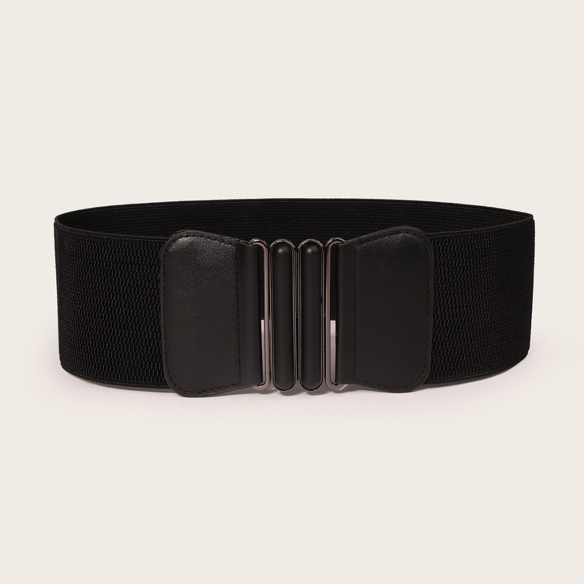 韩版女连衣裙双椭圆对扣松紧腰带装饰女士手感漆皮宽腰封跨境现货