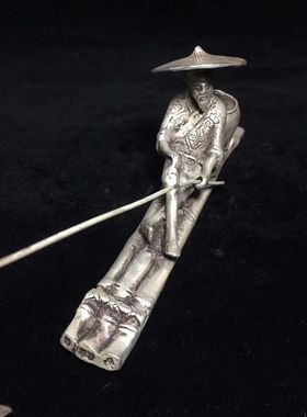 厂家 古玩铜器工艺品仿做旧家居办公室装饰摆件纯白铜船夫钓鱼