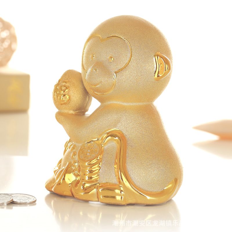 陶瓷金猴存钱罐摆件猴年精美大号中号储蓄罐儿童成人理财家居饰品