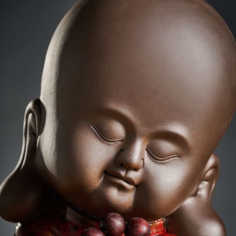 小沙弥禅意中式大号家居桌面客厅书房玄关创意装饰品陶瓷和尚摆件