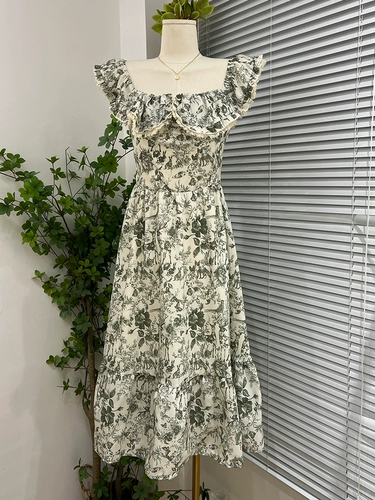 Летний свежий южнокорейский ретро товар, приталенный корсет без рукавов, платье, в корейском стиле, цветочный принт