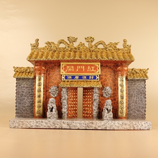 大号纯铜彩绘开门红大宅门财源广进大院别墅宫门黄铜仿古门楼摆件