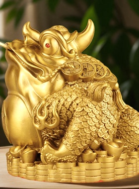 铜公母金蟾招财镇宅七星中式摆件