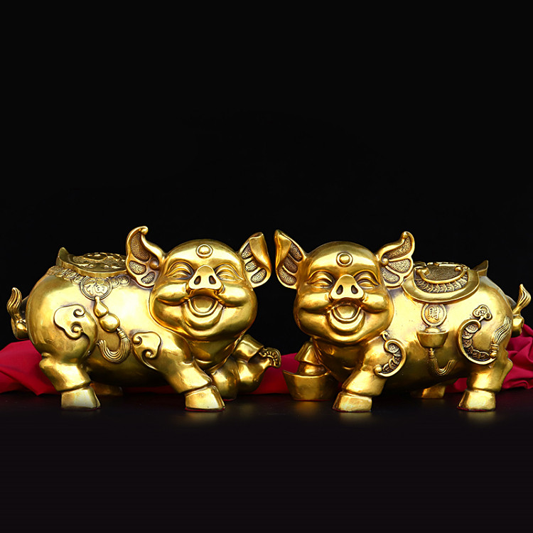 大号纯铜福猪一对葫芦元宝富贵财福生肖猪笑脸猪家居饰品祝福摆件