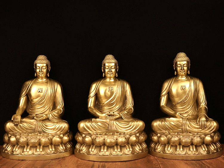 大号铜三宝佛三世如来佛祖坐像阿弥陀佛释迦牟尼佛药师佛供奉铜像