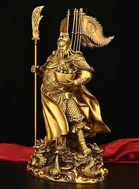 大号纯铜九龙关公中式历史人物忠义武财神关二爷黄铜五行令旗关公