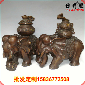 黄铜纯铜大象一对铜象 大号铜大象 盆象 葫芦象 摆件招财