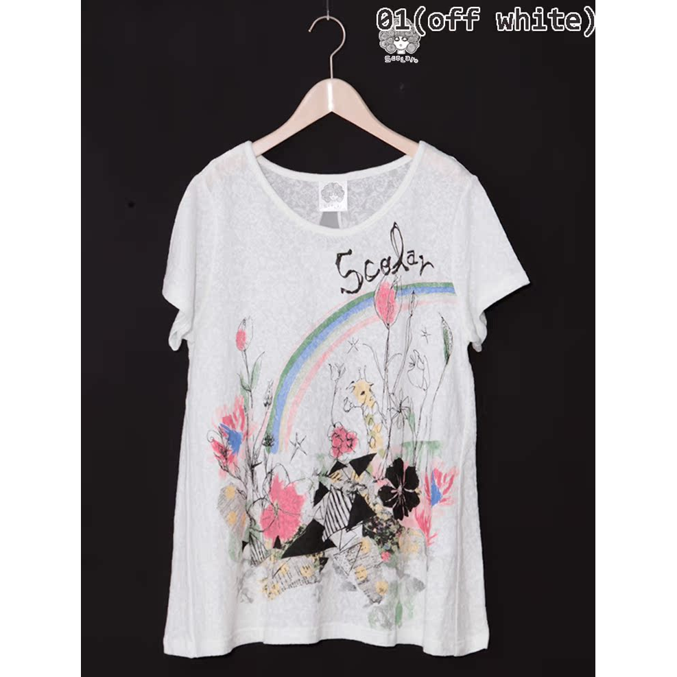 scolar丝柯乐 提花面料彩虹花朵印花后拼接雪纺圆领短袖T  161433