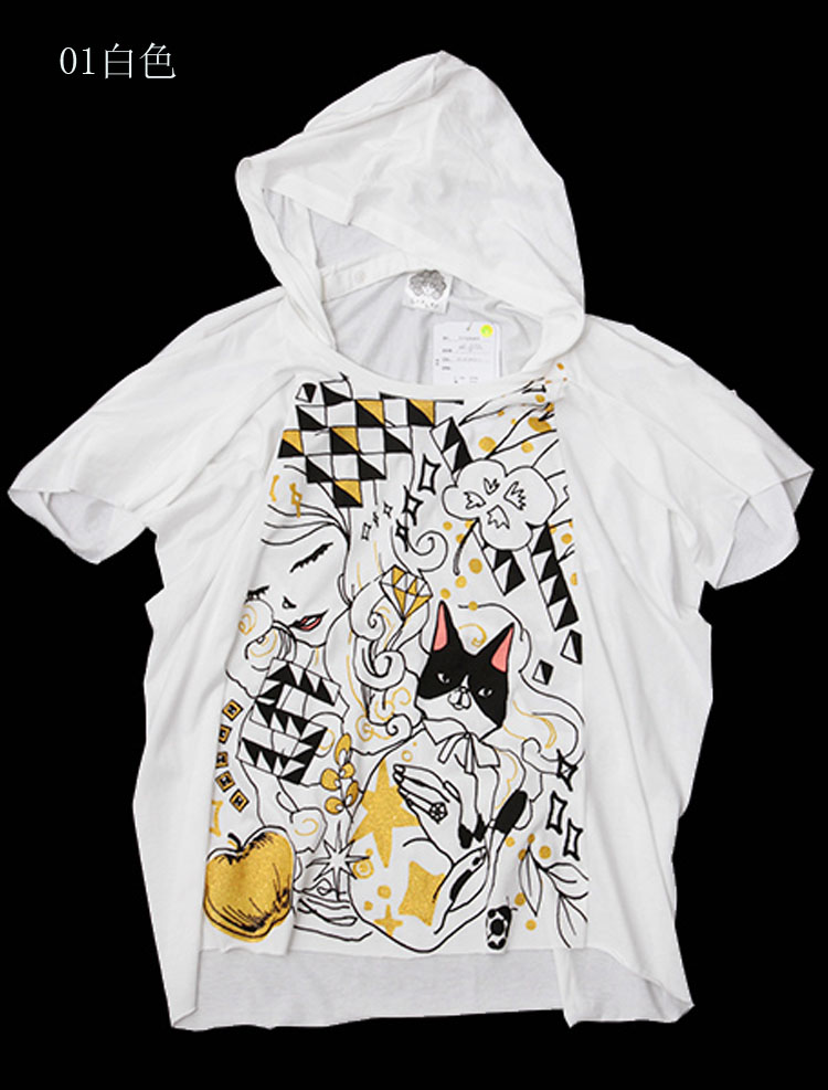 Scolar/丝柯乐 猫咪苹果女人头 连帽短袖T  172443