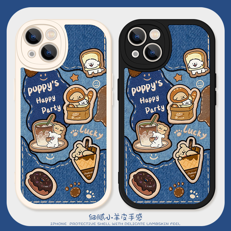 牛仔复古小狗适用iPhone14plus手机壳15Promax硅胶苹果16小羊皮11情侣12秋冬款13卡通一加ace3创意小米10防摔