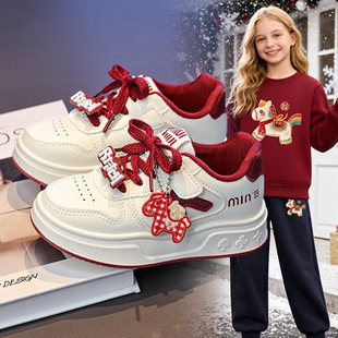 百搭马年限定防滑休闲鞋 儿童运动鞋 小马挂件2026新款 女童红色板鞋