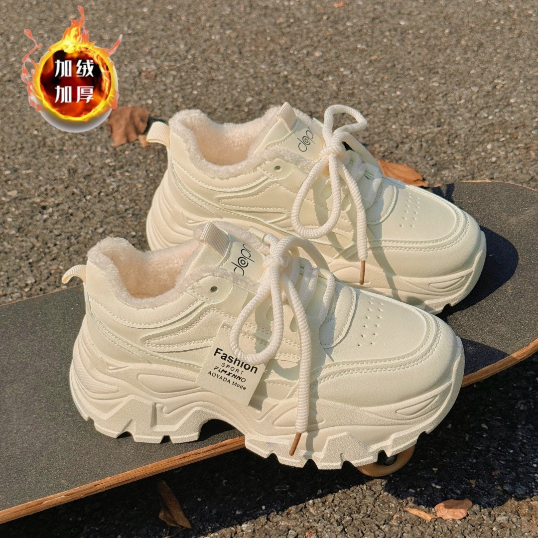 白色老爹鞋女童厚底加绒运动鞋儿童鞋子2025冬季大童女鞋增高学生