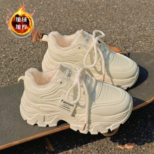 白色老爹鞋女童厚底加绒运动鞋儿童鞋子2026冬季大童女鞋增高学生