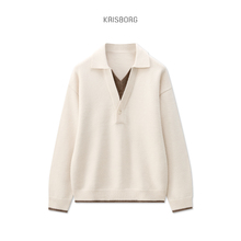 假两件羊毛针织衫翻领毛衣男秋冬季POLO衫双V领毛线衣服2025新款